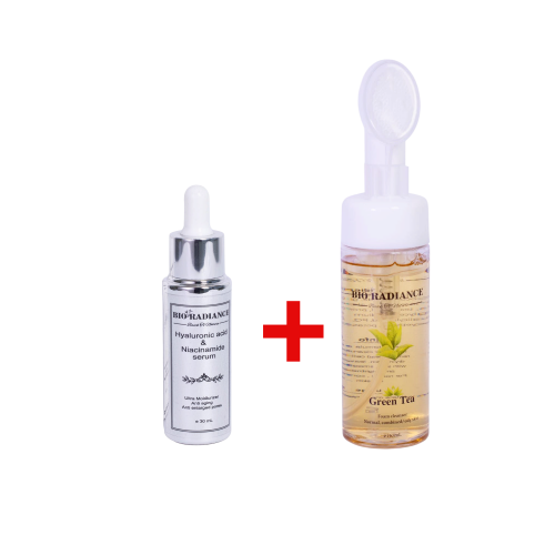 Hyaluronic acid &amp;amp;amp; Niacinamide serum + green tea foam cleanser